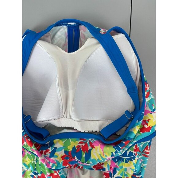 Lands' End women's 16W DD blue floral high neck tankini swim top built in bra - Picture 4 of 5